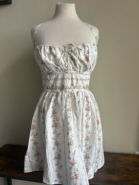Forever 21 White Floral Backless Sundress with Pink Roses